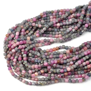 Mix szafir rubin jasny kostka fasetowana ok. 4x4mm