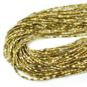 Hematyt jasne złoto prostopadłościan obłe rogi ok. 2x4mm