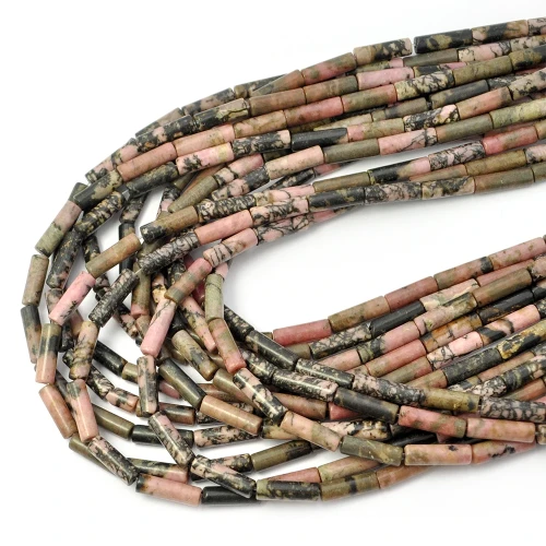 Rodonit różowo czarny patyczek ok. 4x14mm