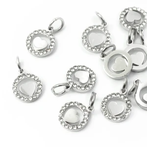 Okrąg z serduszkiem ok. 13x8mm [zawieszka, stal]
