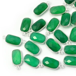 Onyks zielony prostokąt ok. 18x9mm [zawieszka, srebro 925]