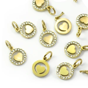 Okrąg z serduszkiem ok. 13x8mm [zawieszka, stal, kolor złoty PVD] 