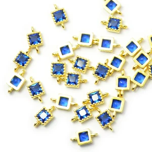 Kwadrat z niebieską cyrkonią ok. 7x4mm [łącznik, srebro 925 pozłacane]