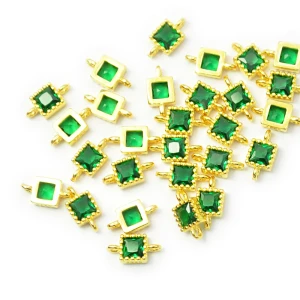 Kwadrat z zieloną cyrkonią ok. 7x4mm [łącznik, srebro 925 pozłacane]