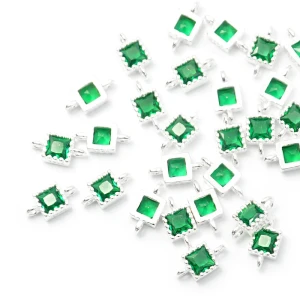 Kwadrat z zieloną cyrkonią ok. 7x4mm [łącznik, srebro 925]