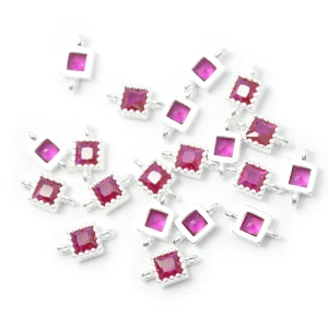 Kwadrat z różową cyrkonią ok. 7x4mm [łącznik, srebro 925]