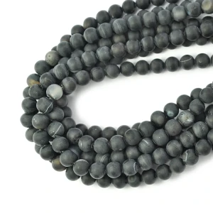 Agat pasiasty czarny kula matowa ok. 8mm