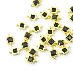Kwadrat z czarną cyrkonią ok. 7x4mm [łącznik, srebro 925 pozłacane]