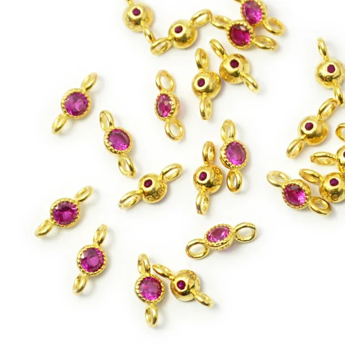 Okrąg z różową cyrkonią ok. 8x4mm [łącznik, srebro pozłacane 925]