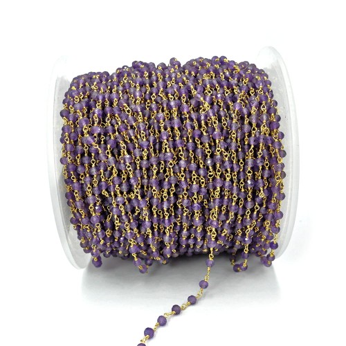 Ametyst oponka fasetowana ok. 2,5x3,5mm [łańcuszek srebro złocone 925]