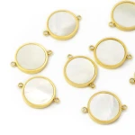Okrąg z masą perłową ok. 15x11,5mm [łącznik, stal, kolor złoty PVD]