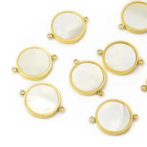 Okrąg z masą perłową ok. 15x11,5mm [łącznik, stal, kolor złoty PVD]