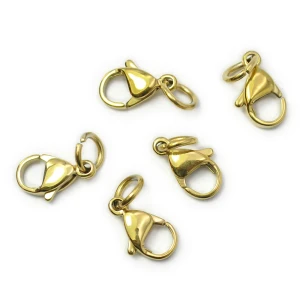 Zapięcie karabińczyk ok 12x7mm [stal szlachetna, kolor złoty PVD] 5szt