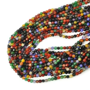 Agat wielokolorowy ciemny kula fasetowana ok. 4mm