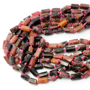 Rodonit różowo czarny walec ok. 9-14x5-8mm