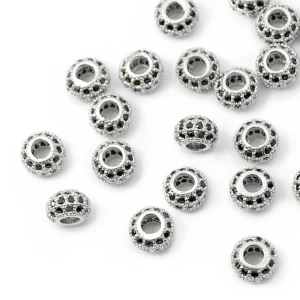Oponka srebrna z czarnymi cyrkoniami 4x6mm [przekładka, metal]
