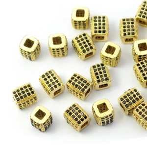 Prostopadłościan złoty z czarnymi cyrkoniami 7x6mm [przekładka, metal]