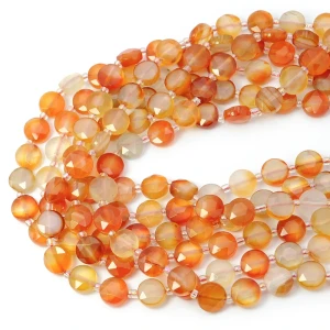 Agat karneol jasny moneta fasetowana ok. 10mm 