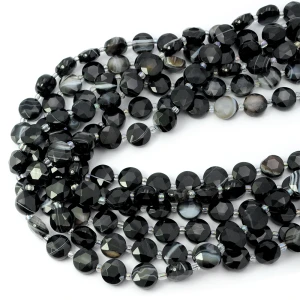 Agat czarny moneta fasetowana ok. 10mm 