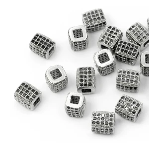 Prostopadłościan srebrny z czarnymi cyrkoniami 7x6mm [przekładka, metal]