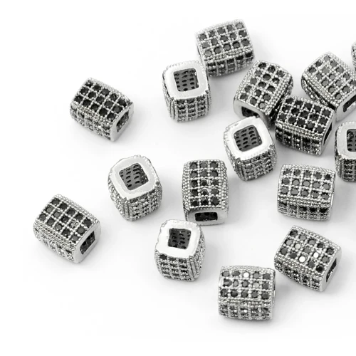 Prostopadłościan srebrny z cyrkoniami czarnymi 7x6mm [przekładka, metal]