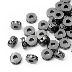 Walec czarny ze srebrnymi cyrkoniami 7x3mm [przekładka, metal]