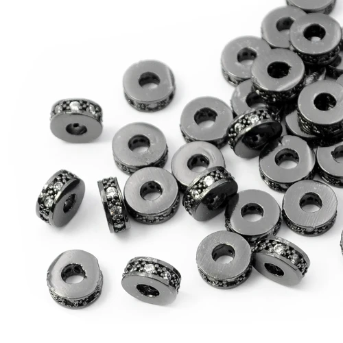 Walec czarny z czarnymi cyrkoniami 7x3mm [przekładka, metal]
