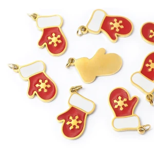 Świąteczna rękawiczka ok. 15x10mm [zawieszka, stal, kolor złoty PVD]