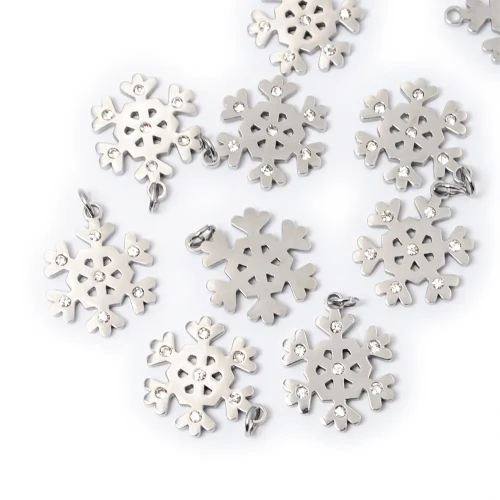 Świąteczna śnieżynka z cyrkoniami ok. 17x14mm [zawieszka, stal]