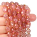 Kwarc truskawkowy oliwka fasetowana ok. 10x8mm