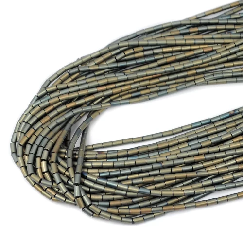 Hematyt zielono złoty matowy walec ok. 3x5mm