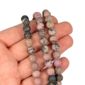Rodonit różowo czarny kula matowa ok. 8mm