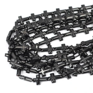 Hematyt czarny wypukły krzyż ok. 10x14mm