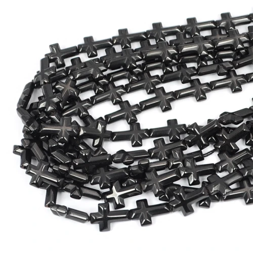 Hematyt czarny wypukły krzyż ok. 10x14mm