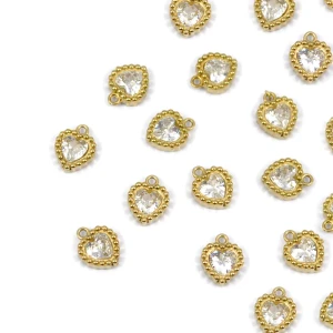 Serduszko z cyrkonią ok. 8x6,5mm [zawieszka, stal, kolor złoty PVD]