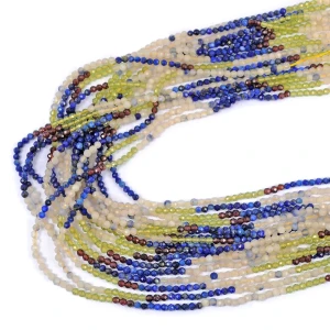 Mix układany lapis lazuli, kwarc, oliwin, granat kula fasetowana ok. 2,5mm