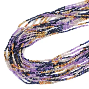 Mix układany lapis lazuli, lepidolit, agat koronkowy kula fasetowana ok. 2mm