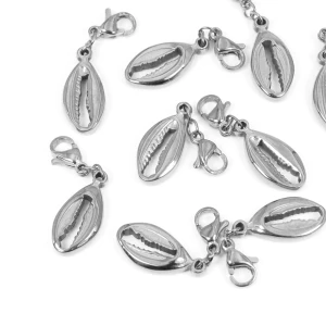 Zawieszka z zapięciem muszla kauri ok. 16x8mm [zawieszka, stal]