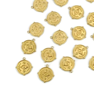 Zawieszka moneta oko proroka ok. 16x15mm [zawieszka, stal, kolor złoty PVD]