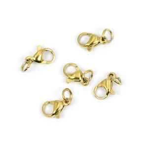 Zapięcie karabińczyk ok 10x5mm [złoty, stal szlachetna PVD], 5 sztuk