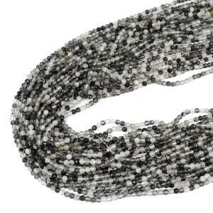 Kwarc z czarnym turmalinem kula fasetowana ok. 3mm