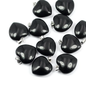 Obsydian czarny zawieszka serce ok. 20mm [metal]