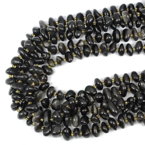 Obsydian srebrzysty płaska bryłka nieregularna ok. 10-14x4-8mm
