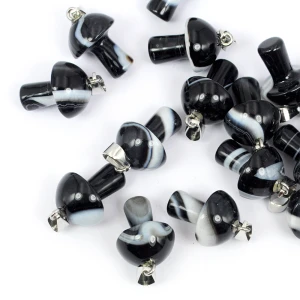 Agat pasiasty czarny zawieszka grzybek ok. 23mm [metal]