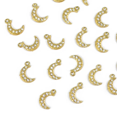 Półksiężyc z cyrkoniami ok. 10x6mm [zawieszka, stal, kolor złoty PVD]