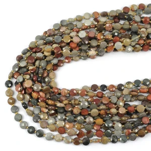 Jaspis picasso color moneta fasetowana ok. 6,5mm