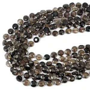 Kwarc dymny moneta fasetowana ok. 10,5mm