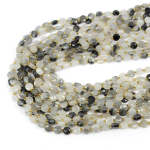Agat mleczno szary moneta fasetowana ok. 6,5mm