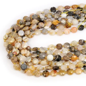 Agat bambusowy moneta fasetowana ok. 10,5mm