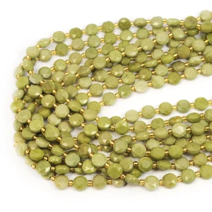 Jaspis matcha moneta fasetowana ok. 8,5mm